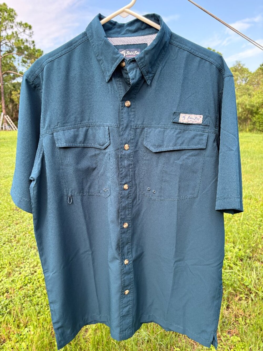 Bimini Bay Outfitters Men's Flats V Short Sleeve Fishing Shirt - Size M - Blue/T